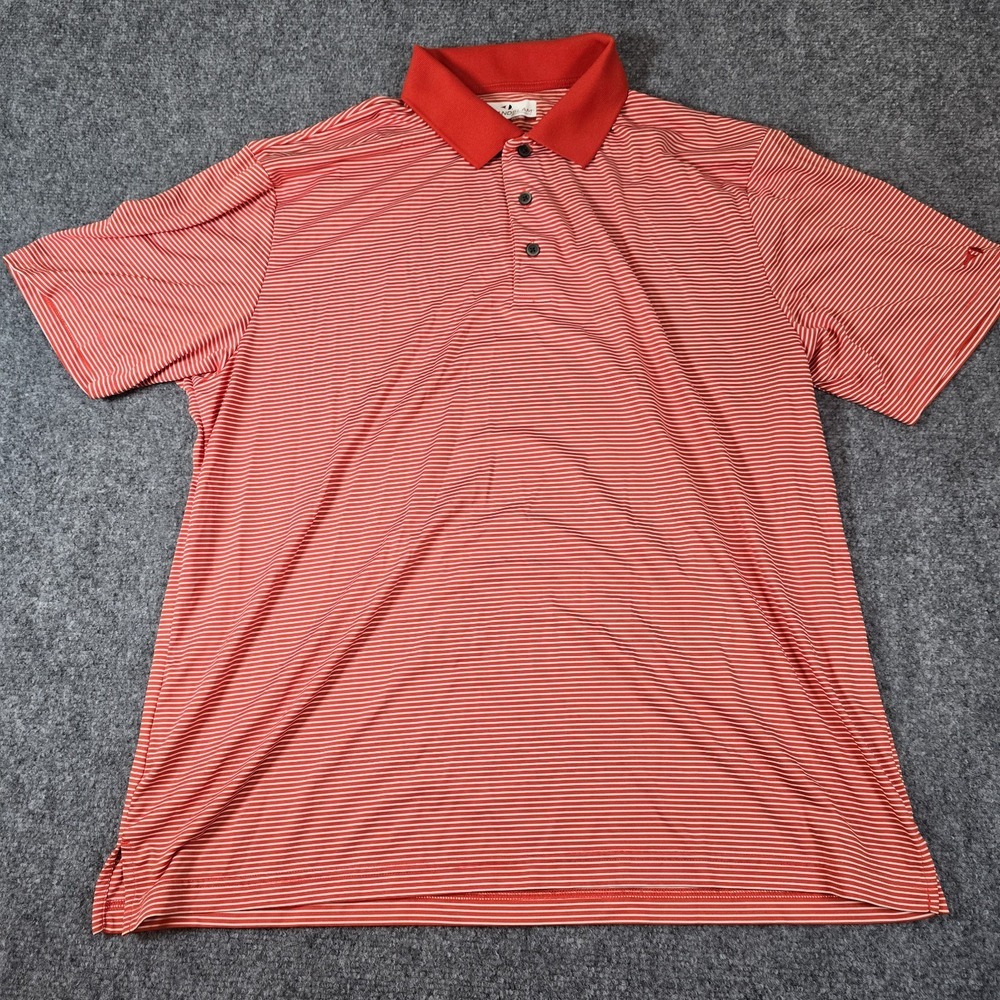 Grand Slam Performance Polo Shirt Men's XL‎ Coral Orange White Striped Polyester